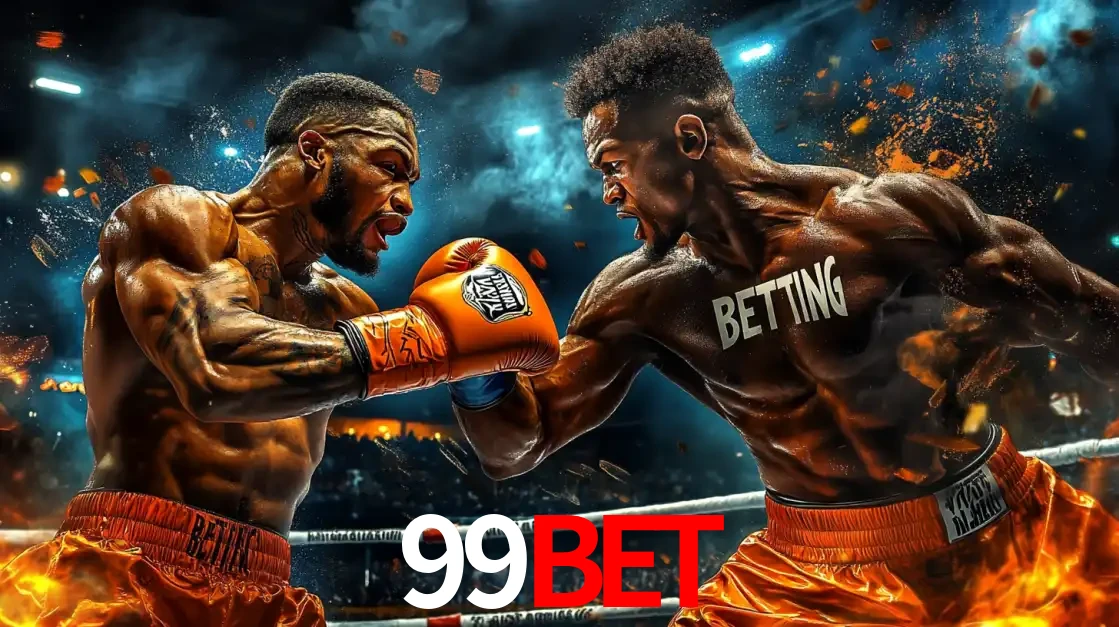 Dois boxeadores em uma luta intensa e explosiva, representando a adrenalina e as oportunidades de apostas em esportes de combate disponíveis na plataforma 99bet.